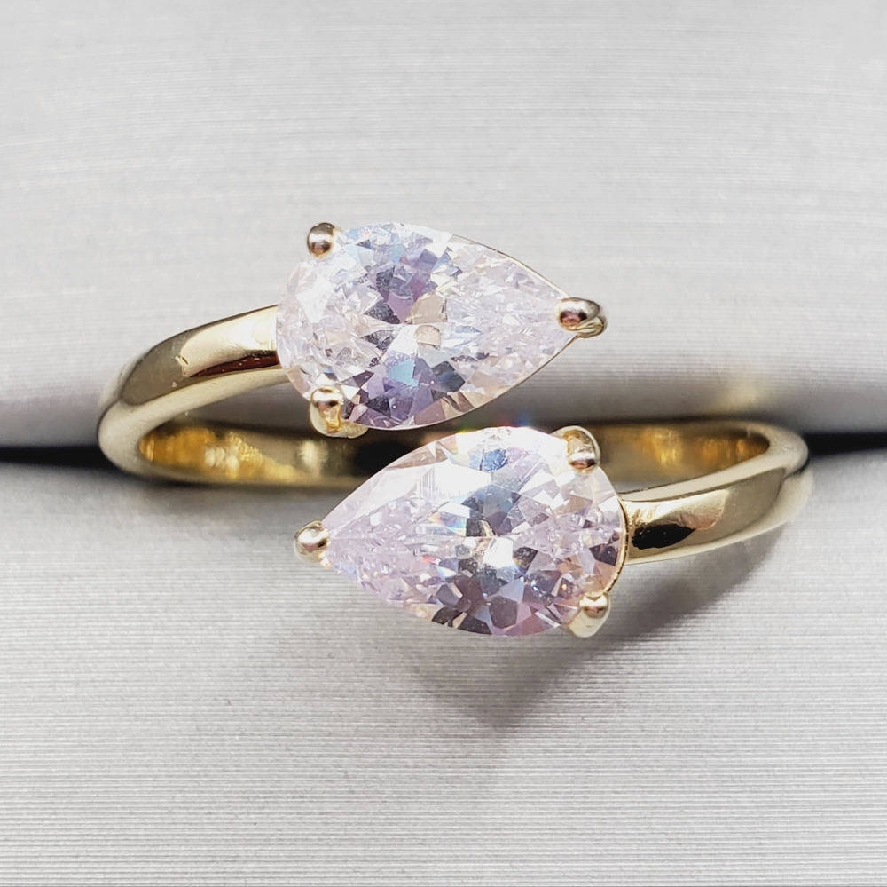 Bypass Ring Yellow Gold | 925 Sterling Silver Ring Teardrop Ring Pear Ring